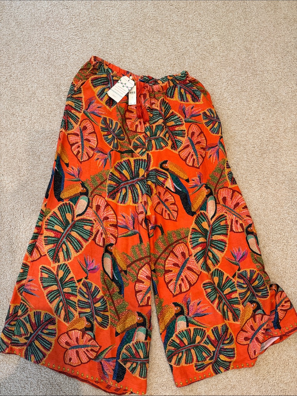 NEW FARM RIO Bright Orange Tropical Print Wide Leg Pants - Picture 4 of 7